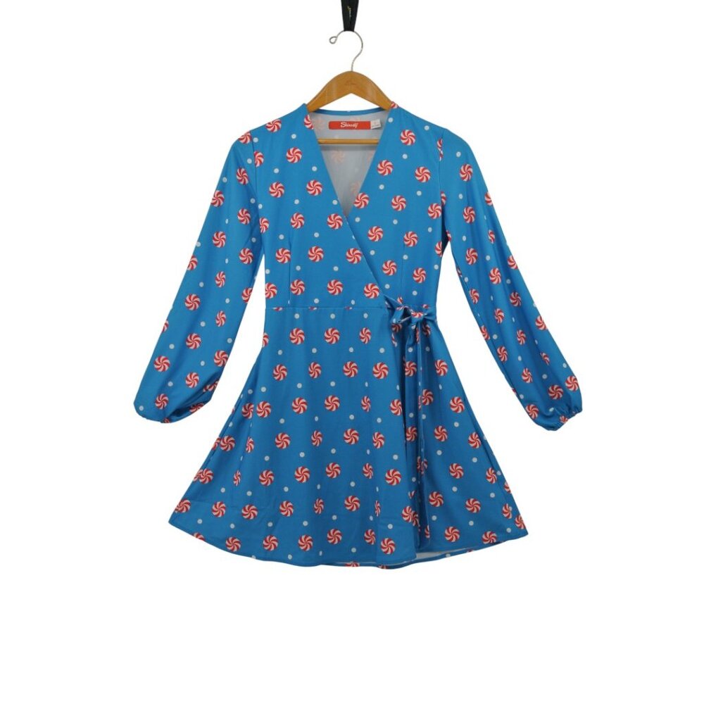 Shinesty Candy Cane Peppermint Wrap‎ Mini Dress w/ Pockets (Size S)